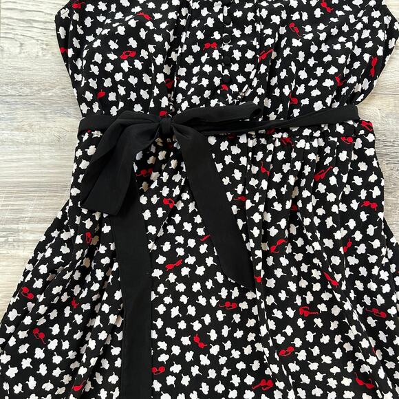 Maeve Dress Black Cherry Leaf Print Button Front Fit & Flare Sz S - Picture 3 of 9